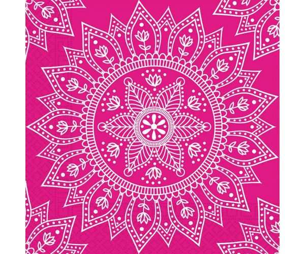 Mandala fukszia-fehér papírszalvéta szett – 2 rétegű, 33x33 cm, 20db