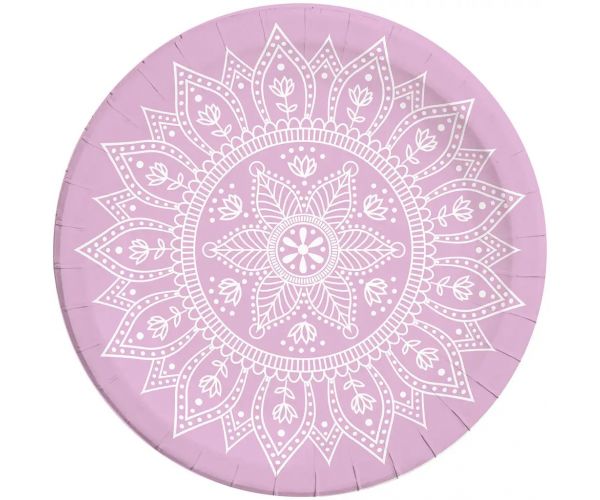 Mandala ljubičasto-bijeli set papirnatih tanjura 8 komada, 23 cm