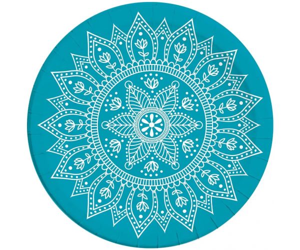 Mandala plavo-bijeli papirnati tanjur, set od 8 komada, 23 cm