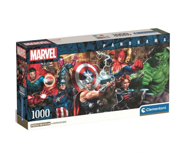 Marvel szuperhősök 1000db-os panoráma puzzle 98x33cm - Clementoni