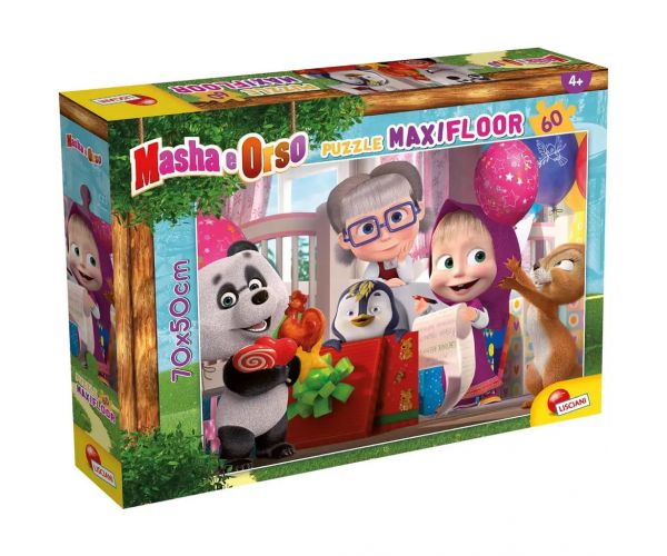 Mása és a medve meglepetés buli 60db-os maxi padló puzzle 70x50cm - Lisciani
