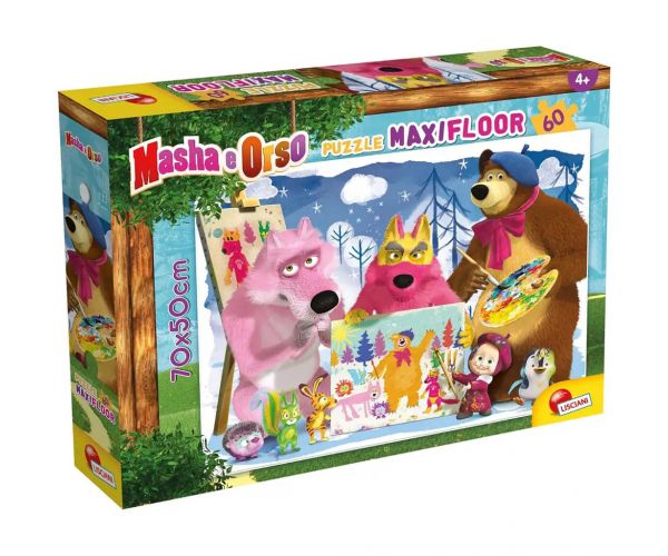 Mása és a medve festés a barátokkal 60db-os maxi padló puzzle 70x50cm - Lisciani