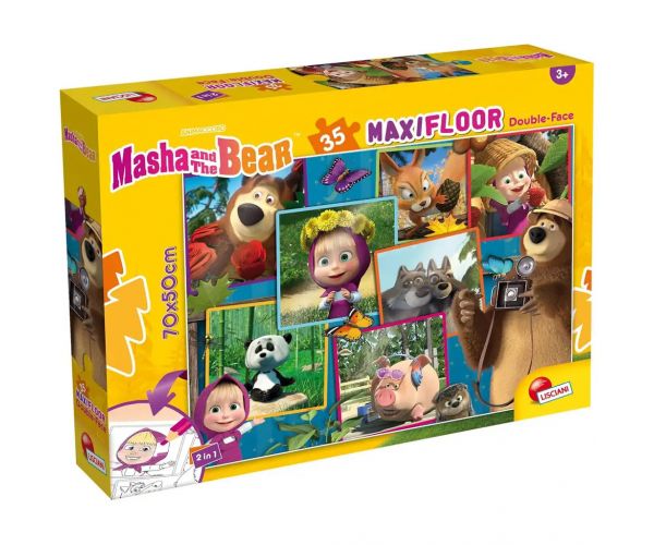 Mása és a medve képek 2 az 1-ben 35db-os maxi padló puzzle és színező 70x50cm - Lisciani