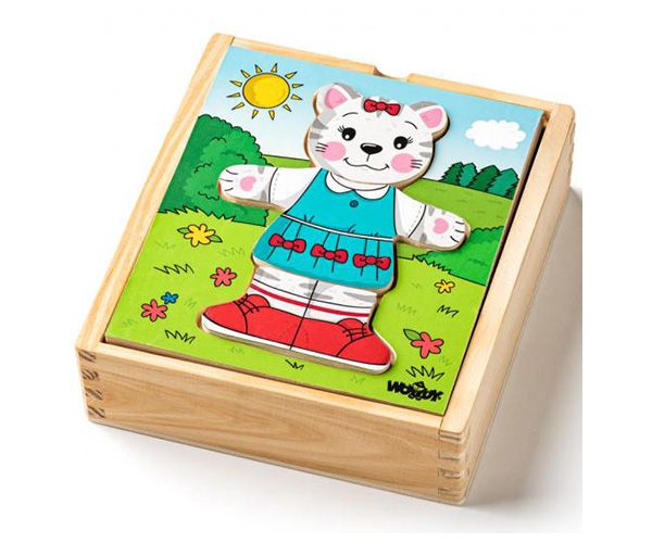 Mačka koja se odijeva drvene puzzle 18kom - Woodyland