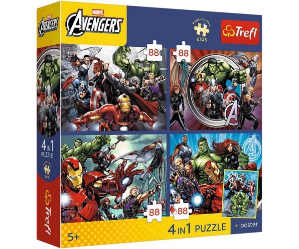 Marvel Bosszúállók - 4 x 88 db-os Premium Plus Kids puzzle - Trefl