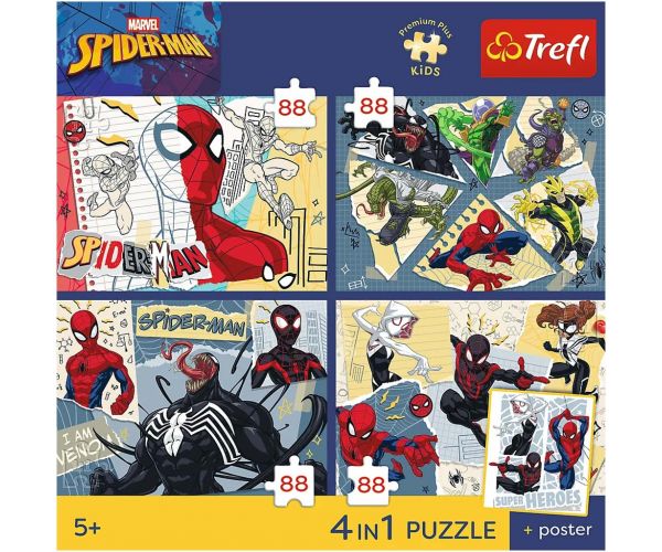 Marvel Spider-Man - 4 x 88 kom Premium Plus Kids puzzle - Trefl