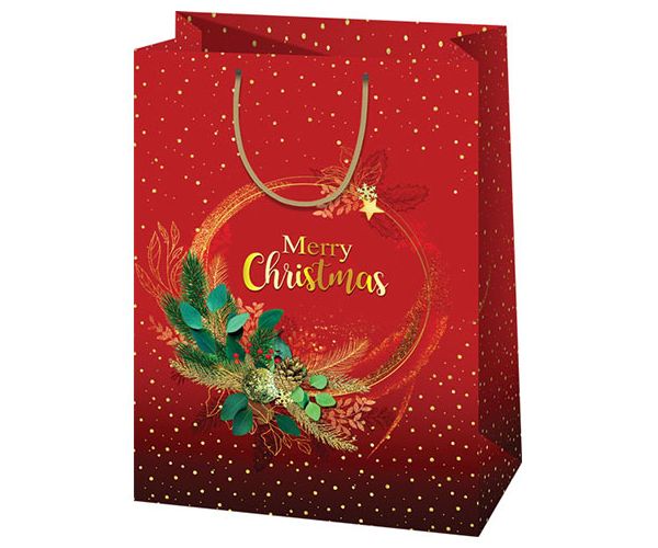 Merry Christmas crvena velika poklon vrećica 27x14x33cm