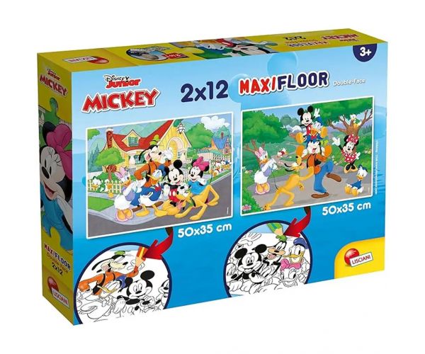 Mickey egér 2 az 1-ben 2x12db-os maxi puzzle és színező - Lisciani