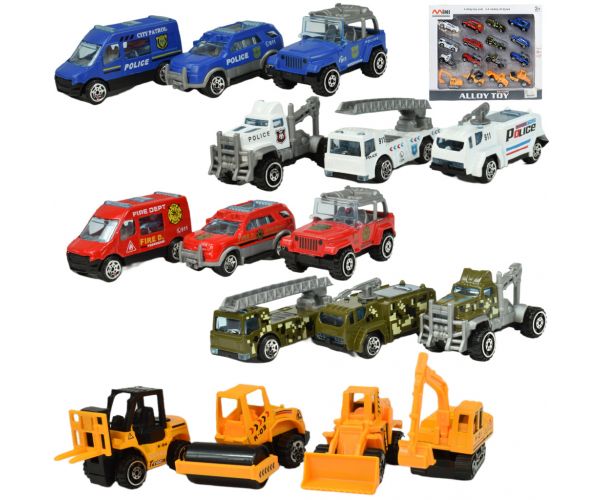 Model automobila: Javna 16-dijelna seta vozila za spašavanje, vatrogasna, vojna i radna vozila