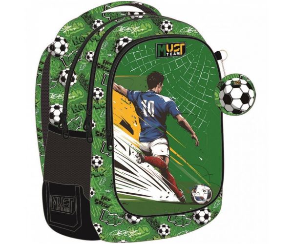 Must: Football mintás lekerekített iskolatáska hátizsák 32x18x43cm