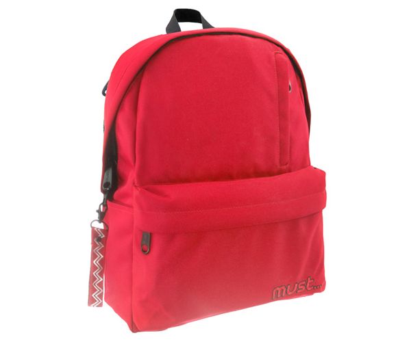 Must: Piros négy rekeszes lekerekített iskolatáska, hátizsák 32x17x42cm