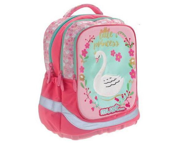 Must: Roza školska torba s tri pregrade s ergonomskim šeširom, ruksak 30x16x42cm.