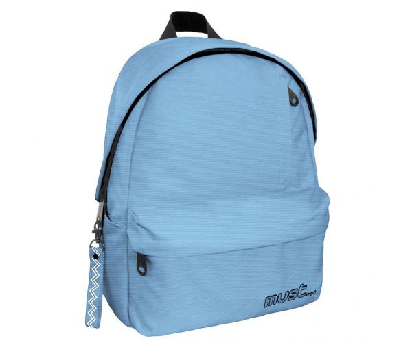 Must: Zaobljena svjetlo plava školska torba s četiri odjeljka, ruksak 32x17x42cm