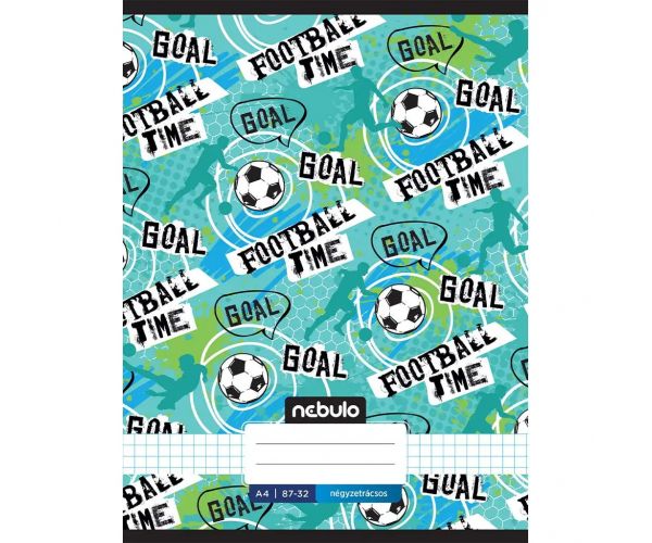 Nebulo: Tűzött kockás Football time feliratos füzet 87-32 A/4