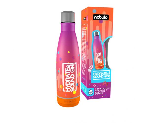 Nebulo: Thermo Kulacs 460ml beépített BLUETOOTH hangszóróval rózsa-narancs színben