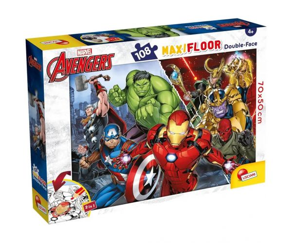 Bosszúállók 2 az 1-ben 108db-os maxi puzzle és színező 70x50cm - Lisciani
