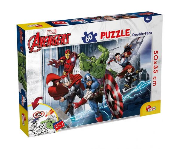 Bosszúállók: A hősök 2 az 1-ben 60db-os puzzle és színező 50x35cm - Lisciani