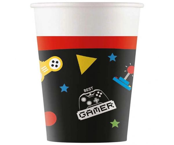 Papirnate čaše s gamerskim uzorkom, set od 8 komada, 200 ml