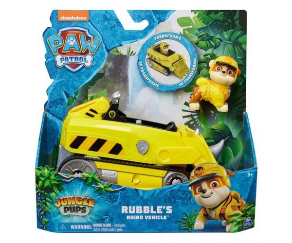 Mancs Őrjárat: Jungle Pups Rubble minifigura orrszarvús járművel - Spin Master