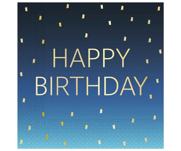 Kék színű szülinapi "Happy Birthday" feliratú 2 rétegű papírszalvéta 20db-os csomag