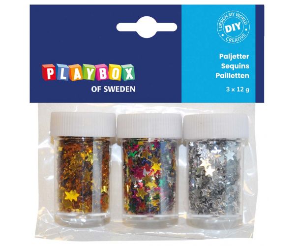 PlayBox: Dekorativne zvijezde u različitim bojama, pakiranje od 3x12g