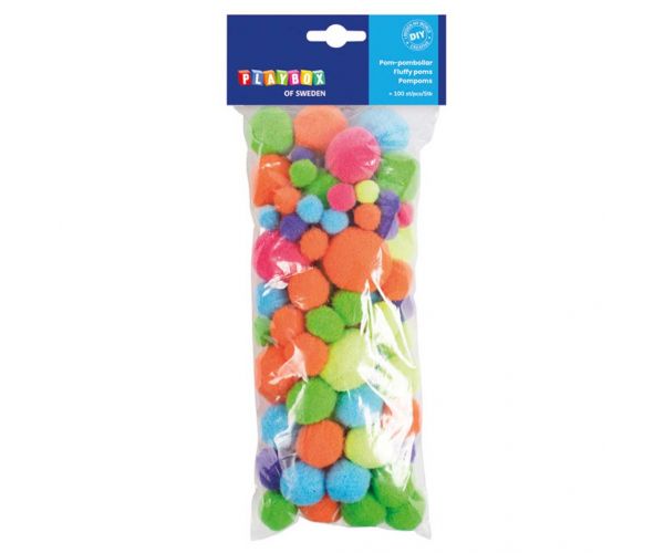 PlayBox: Pomponi u neonskim bojama, 100 komada, 15-35 mm