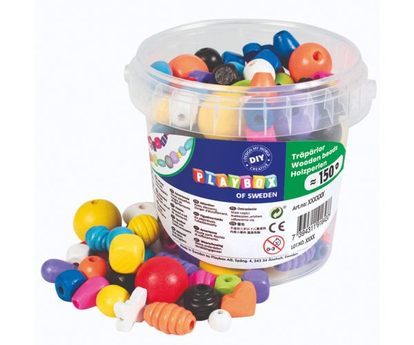 PlayBox: Set obojenih drvenih perli za nizanje u kantici 190gr