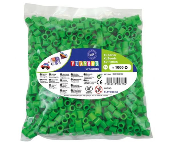 PlayBox: XL MAXI glačane perle 9mm, pakiranje od 1000 komada u zelenoj boji
