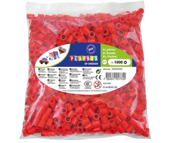 PlayBox: XL MAXI glačane perle od 9 mm, pakiranje od 1000 komada u crvenoj boji