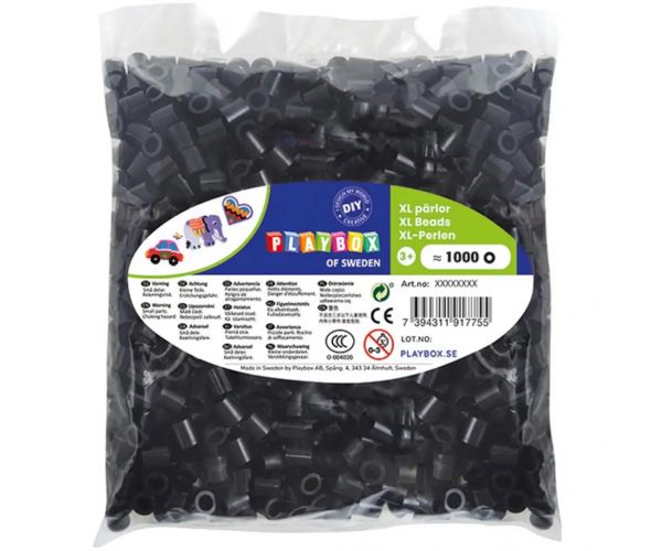 PlayBox: XL MAXI glačane perle promjera 9 mm, pakiranje od 1000 komada u crnoj boji