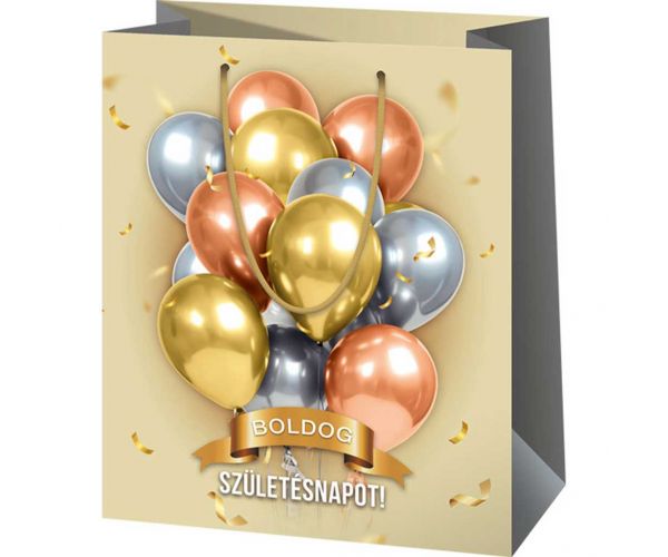 Boldog Születésnapot! feliratos lufis nagy méretű ajándéktáska 26x13x33cm