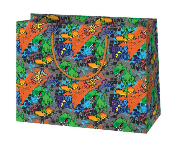 Poklon vrećica srednje veličine s T-Rexom na skateboardu 18x10x23cm