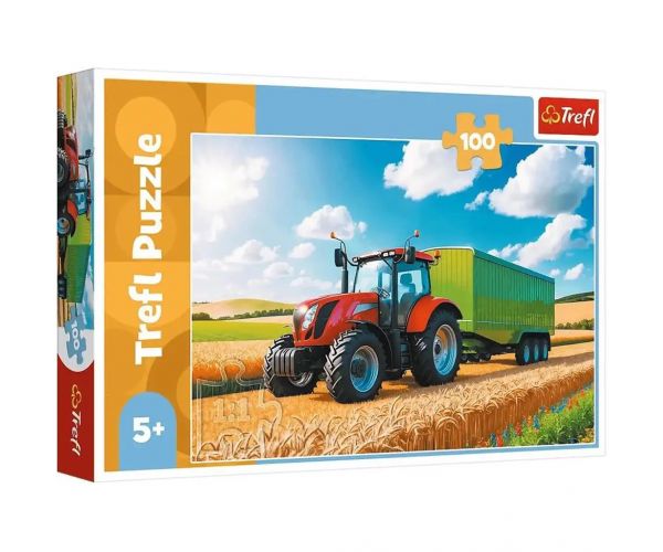 Mezőgazdasági gépek: Pótkocsis traktor 100db-os puzzle - Trefl