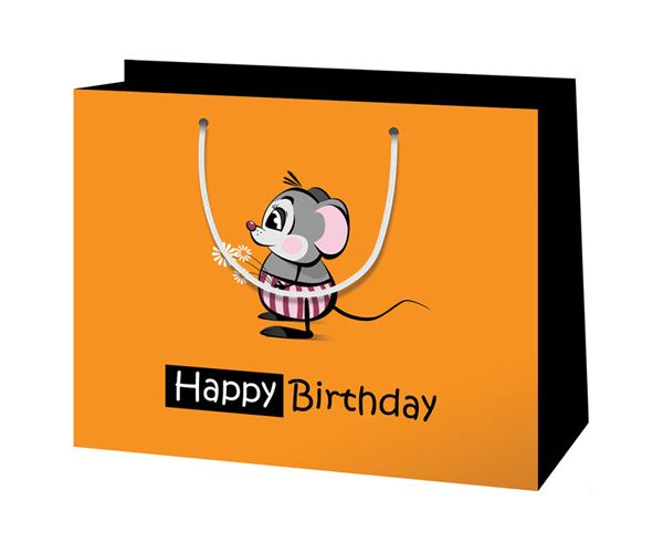 Poklon vrećica srednje veličine "Happy Birthday" sa uzorkom miša 18x23x10cm