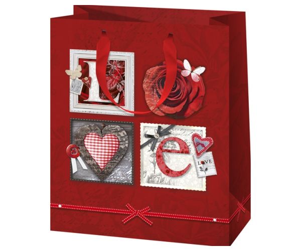 Poklon vrećica srednje veličine sa uzorkom Love ruže 18x23x10cm