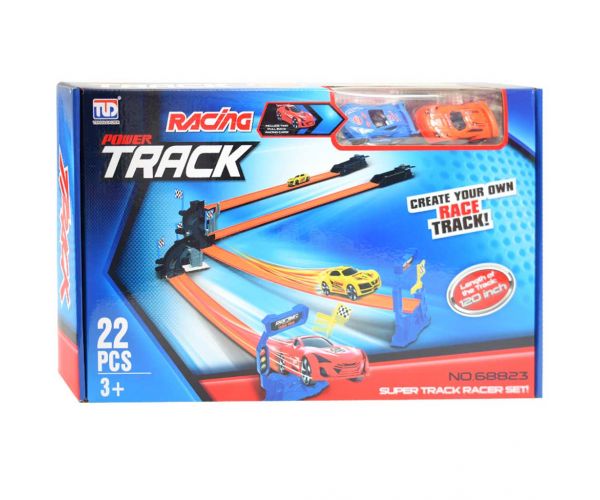 Power Track: Set trkaće staze od 22 dijela s raskrižjem i 2 mala autića na povlačenje 1/64