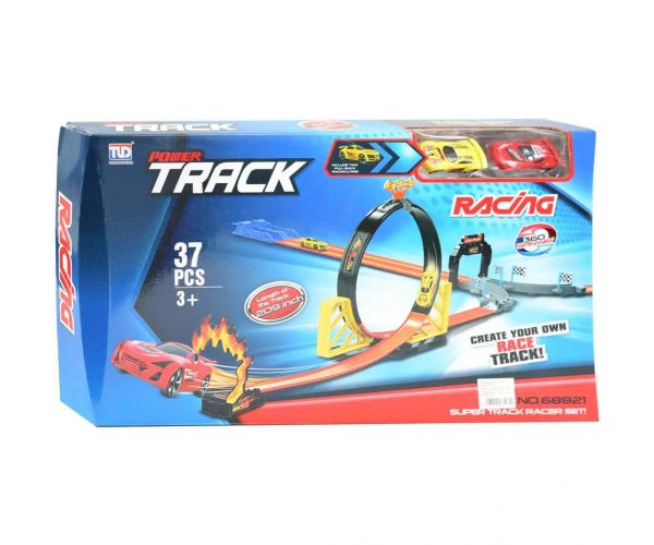 Power Track 37db-os versenypálya szett hurokkal és 2db hátrahúzható autóval 1/64