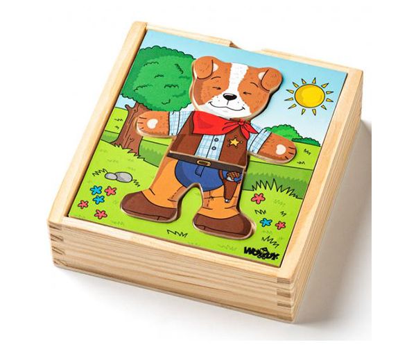 Psić koji se može odijevati drvene puzzle 18kom - Woodyland
