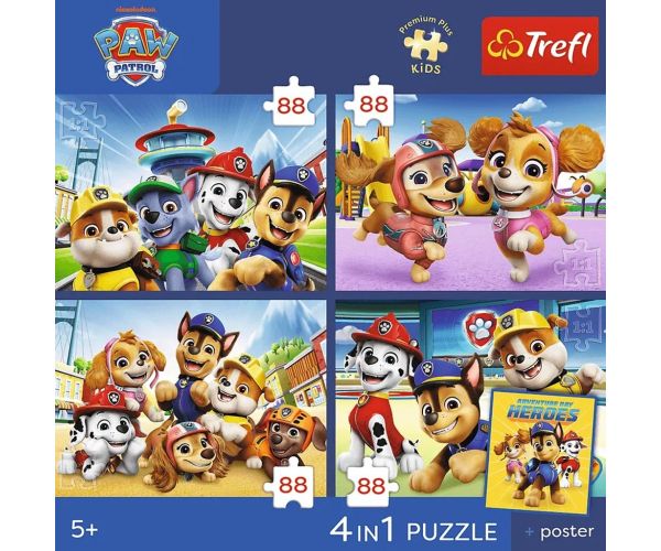 Psići u ophodnji - 4 x 88 kom Premium Plus Kids puzzle - Trefl