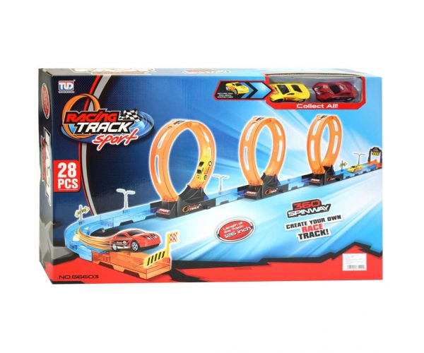 Racing Track: 28-dijelni set trkaće staze s 3 petlje i 2 auta na povlačenje 1/64