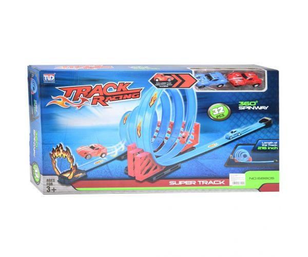 Racing Track Set trkaćih staza od 32 dijela sa spiralnom petljom i 2 auta na povlačenje 1/64