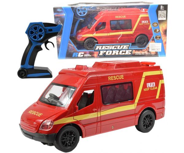 RC daljinski upravljač Crveni vatrogasni minibus sa svjetlosnim efektima 2,4 GHz 1/12 omjer 30 cm