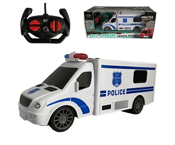 RC Policijski mini bus na daljinsko upravljanje sa svjetlosnim i zvučnim efektima 1:18 omjera, 20cm