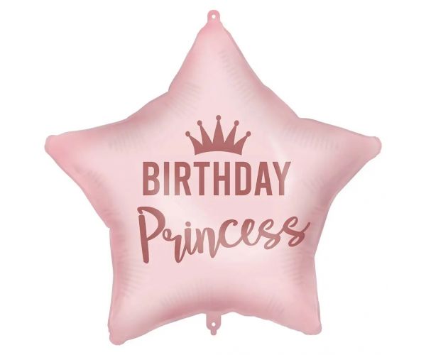 Szülinapi fólia lufi – „Birthday Princess” felirattal, csillag alakú, rózsaszín 46cm