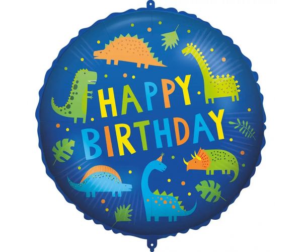 Szülinapi fólia lufi – „Happy Birthday” felirattal, dinoszauruszos mintával 46cm