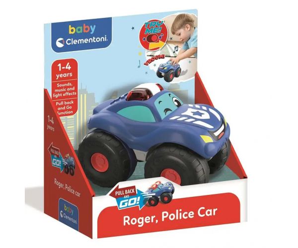 Roger, hátrahúzós baby rendőrautó hanggal és fénnyel - Clementoni