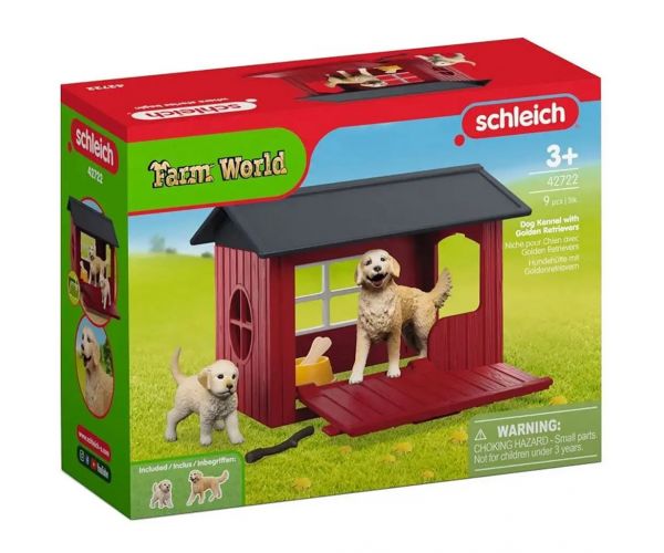 Schleich Farm World – Kutyaház Golden Retriever kutyusokkal játékszett (42722)