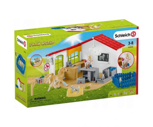 Schleich: Farm World - Állatorvosi rendelő csikóval és háziállatokkal szett (42502)