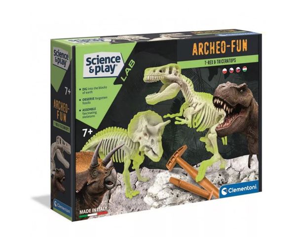 Science&Play: Archeofun Illuminated T-rex i Triceratops arheološki set - Clementoni