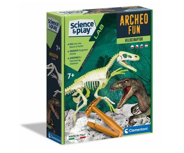 Science&Play: Archeofun svjetleći Velociraptor arheološki set - Clementoni